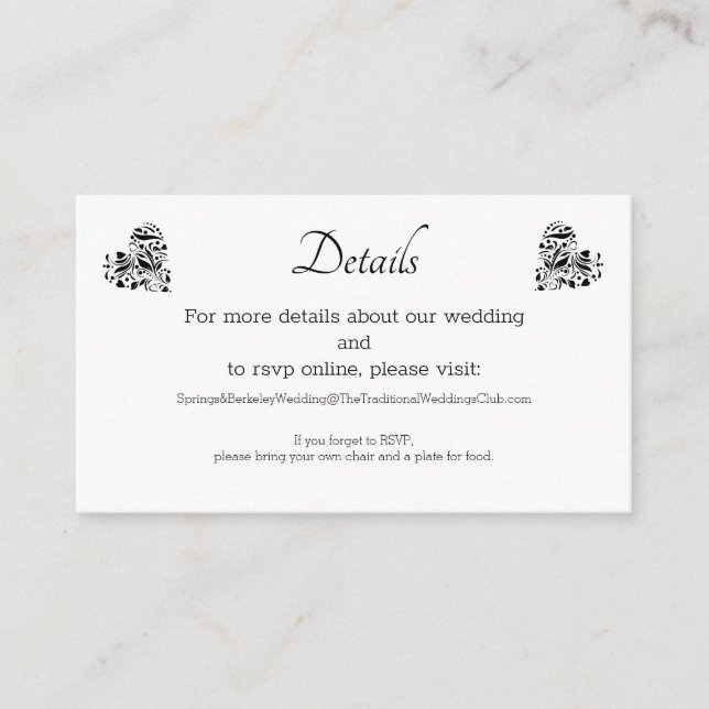 Elegante tarjeta de gabinete de Boda de encaje neg (Anverso)