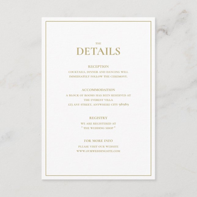 Elegante tarjeta de gabinete de detalles de Boda d (Anverso)