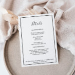 Elegante tarjeta de gabinete de detalles de Boda m<br><div class="desc">Esta elegante y moderna tarjeta de gabinete de detalles bodas es perfecta para su moderno boda minimalista. Este diseño presenta una caligrafía simple negra con un fondo blanco neutro para que se ajuste a su clásico boda tradicional o minimalista boda boho en primavera, verano, otoño o invierno. Por favor, siéntase...</div>
