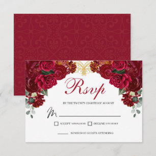 Elegante Tarjeta de Gabinete de Floral Rojo RSVP