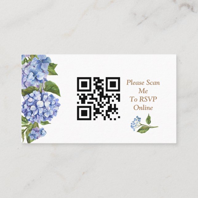 Elegante tarjeta de gabinete de Hydrangea Azul QR  (Reverso)