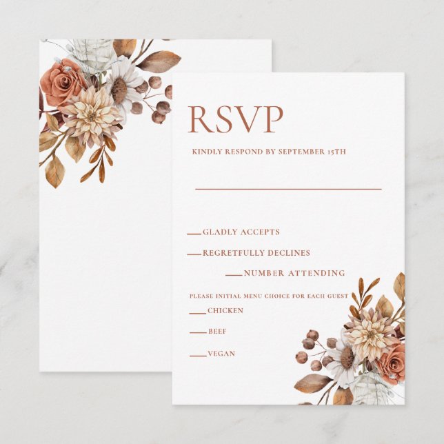 Elegante tarjeta de gabinete floral RSVP de otoño (Anverso / Reverso)