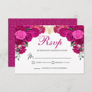 Elegante Tarjeta de Gabinete Fuchsia Gold Floral R