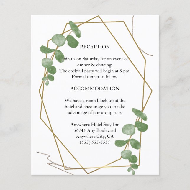 Elegante tarjeta de gabinete para Bodas Eucalyptus (Anverso)