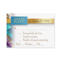Elegante tarjeta de gabinete Purple, Gold y RSVP V