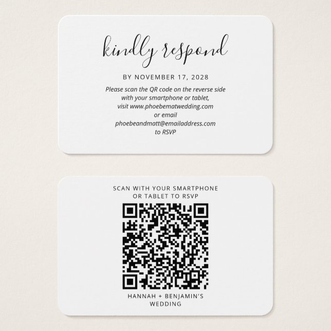 Elegante tarjeta de gabinete QR Code Wedding RSVP (Anverso y reverso)