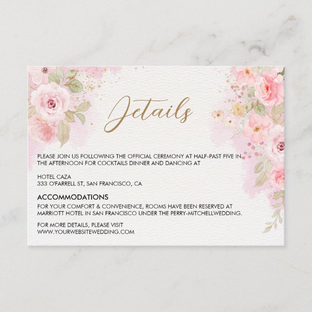 Elegante tarjeta de gabinete Rosa boda (Anverso)