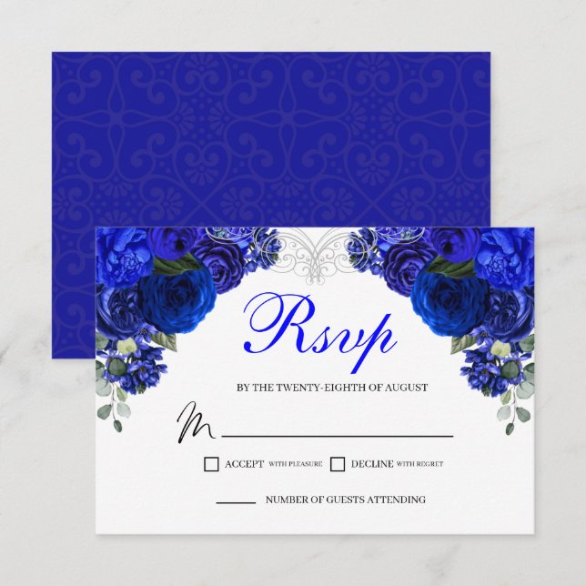Elegante tarjeta de gabinete Royal Floral RSVP (Anverso / Reverso)