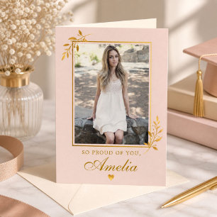 Elegante tarjeta de graduación con foto en rosa y