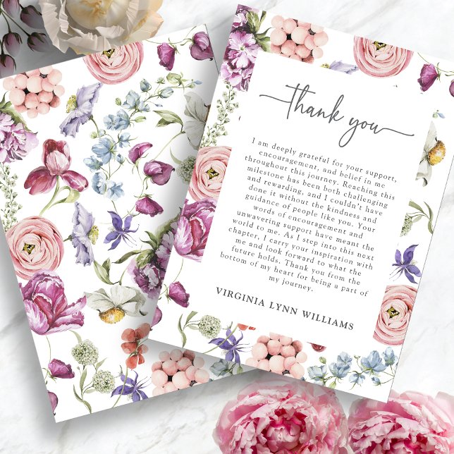 Elegante Tarjeta de Graduación Floral (Elegant Floral Watercolor Graduation Thank You Card by Painted Paperie
)