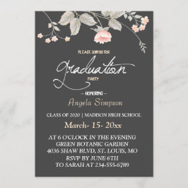 Elegante tarjeta de graduación floral de acuarela