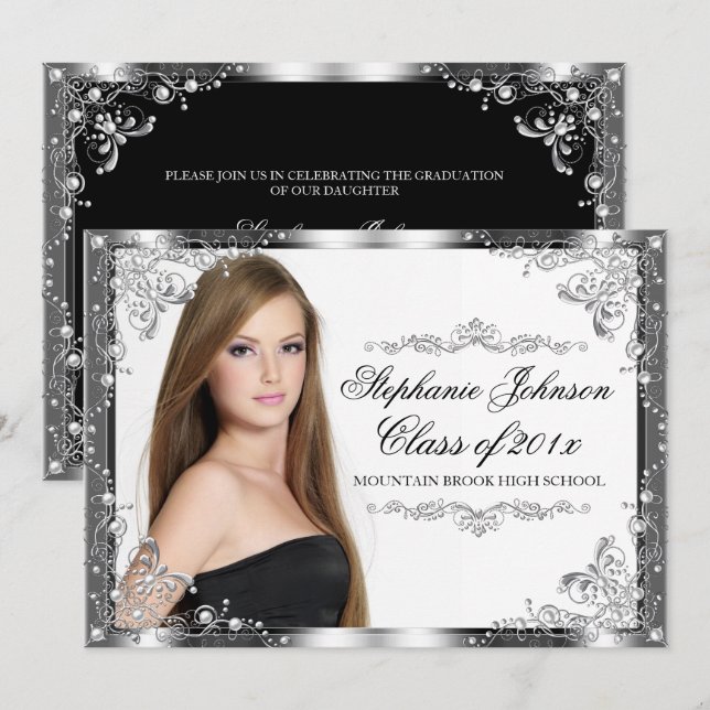 Elegante tarjeta de graduación moderna de Damasco  (Anverso / Reverso)