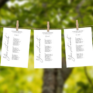 Elegante Tarjeta de gráfico alfabético Boda