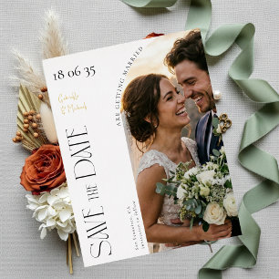 Elegante Tarjeta de Guardar Fecha de Boda con Letr