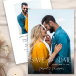 Elegante Tarjeta de Guardar la Fecha con Tipografí<br><div class="desc">Esta elegante tarjeta de guardar la fecha con 2 fotos presenta tipografía de letra moderna que aparece en la foto. El diseño ofrece una segunda foto en la parte posterior junto con texto personalizado para los detalles de su próxima boda.</div>