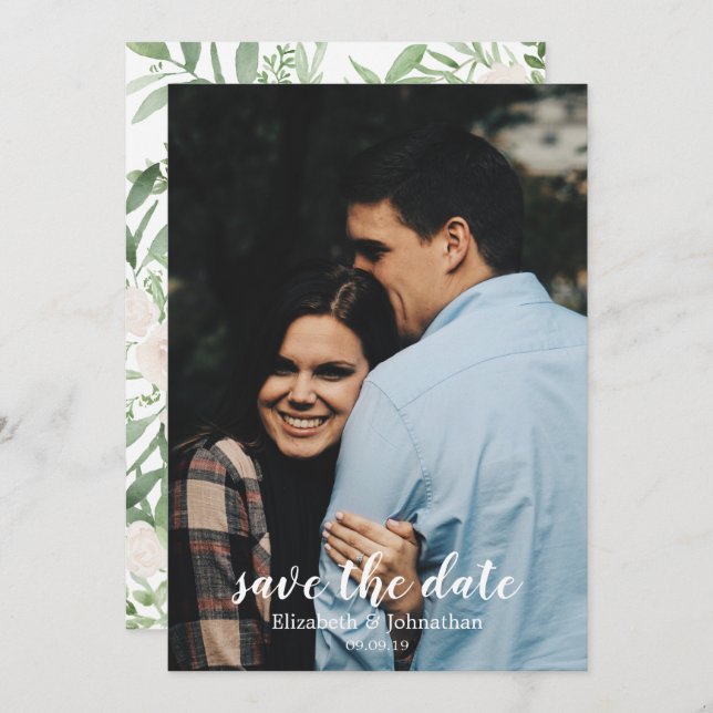 Elegante Tarjeta de Guardar la Fecha de Boda con A (Anverso / Reverso)