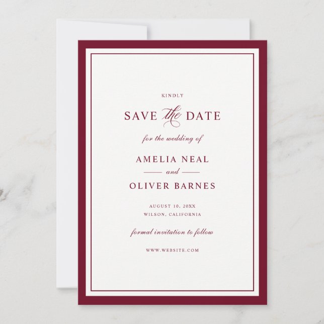 Elegante tarjeta de guardar la fecha de boda con m (Anverso)