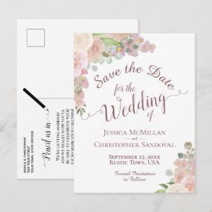 Elegante tarjeta de guardar la fecha de boda flora