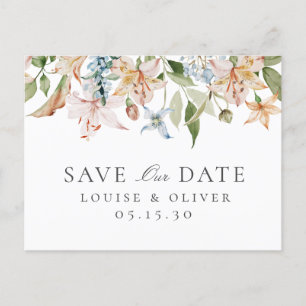 Elegante tarjeta de guardar la fecha de boda flora