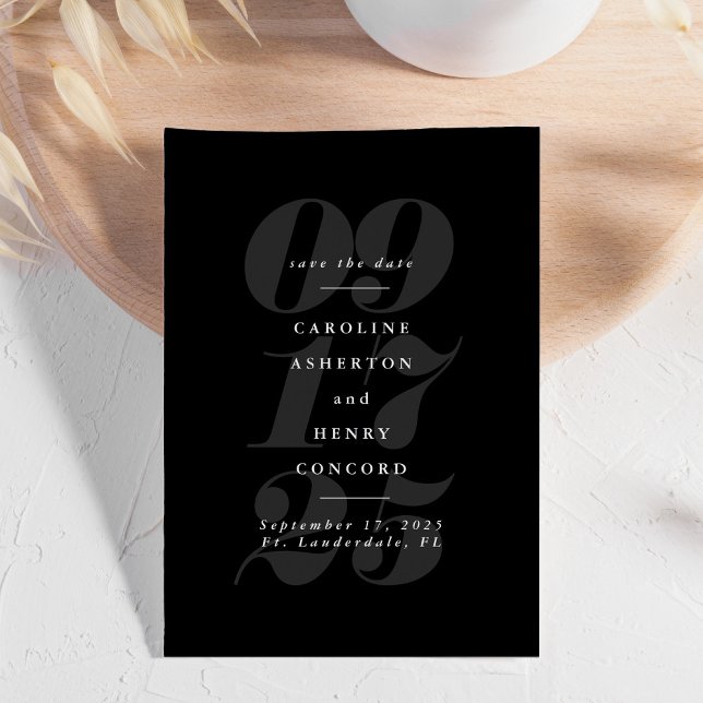 Elegante tarjeta de guardar la fecha en negro y bl (Subido por el creador)