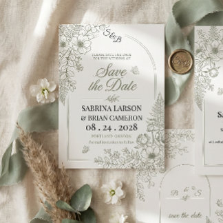 Elegante tarjeta de guardar la fecha floral verde 