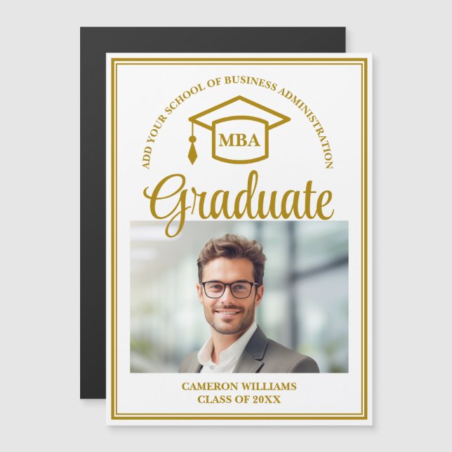 Elegante tarjeta de imán de fotografía de graduaci (Anverso/Reverso)