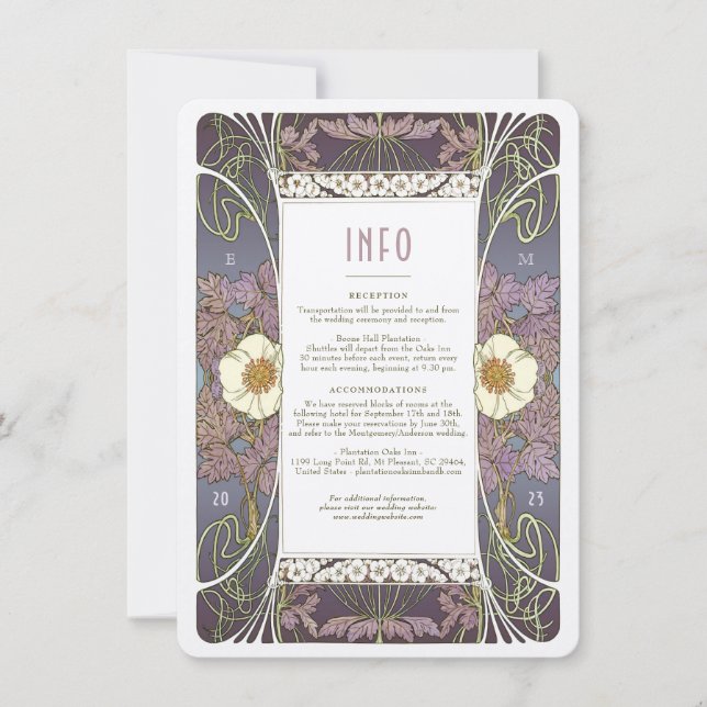 Elegante tarjeta de información Boda Art Nouveau (Anverso)