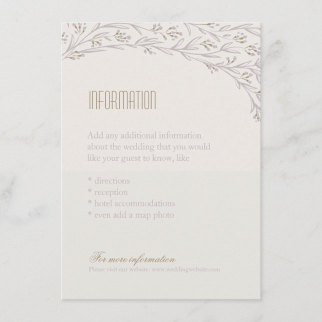 Elegante tarjeta de información boda rústico flora (Anverso)