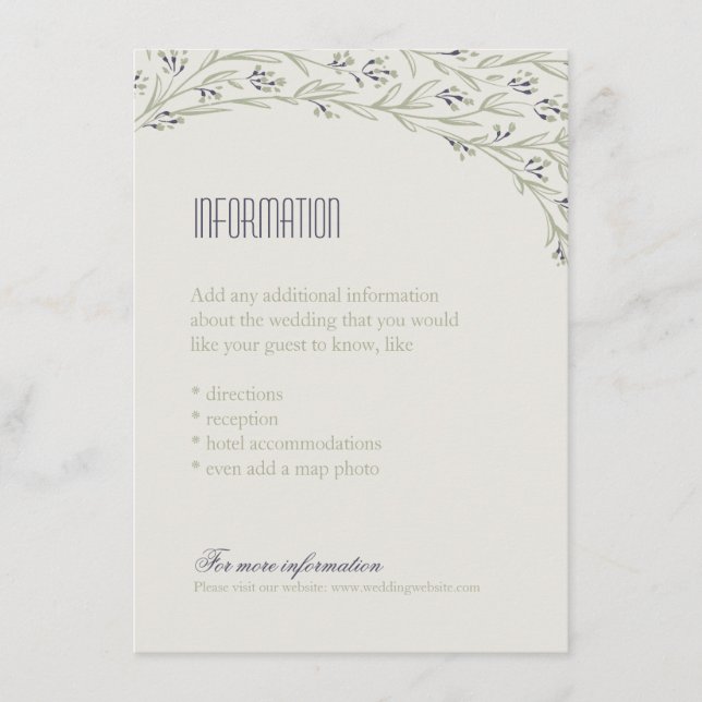 Elegante tarjeta de información boda rústico flora (Anverso)