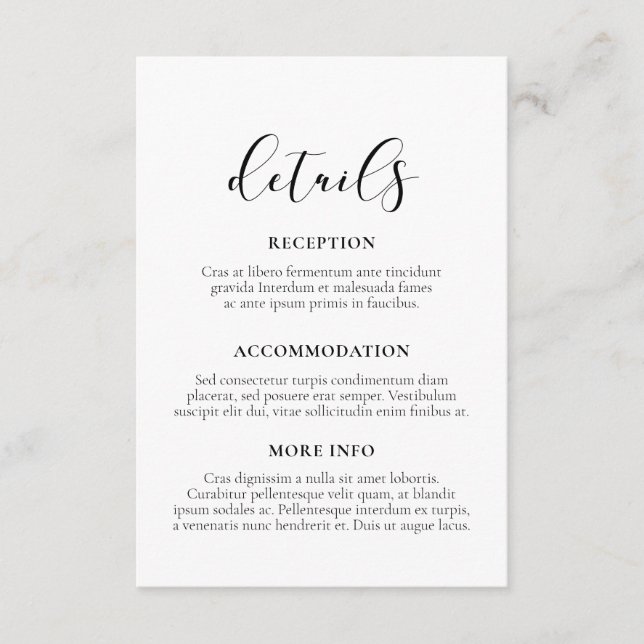 Elegante tarjeta de información de boda de diseño (Anverso)