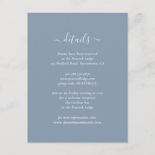 Elegante tarjeta de información de invitados Dusty (Anverso)