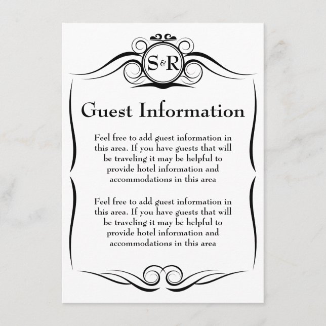 Elegante Tarjeta de información de Monograma (Anverso)