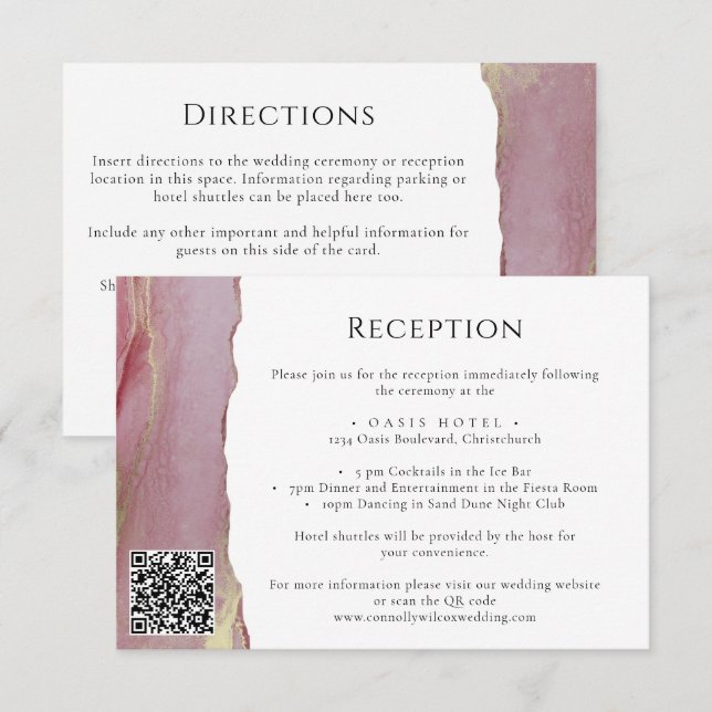 Elegante Tarjeta de información del Boda Mauve Lil (Anverso / Reverso)