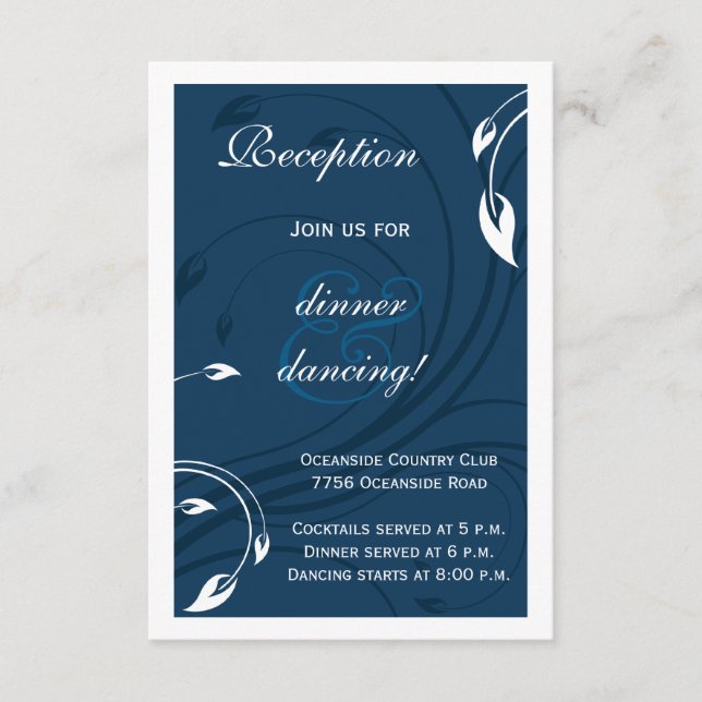 Elegante tarjeta de inserción de Boda blanco azul  (Anverso)