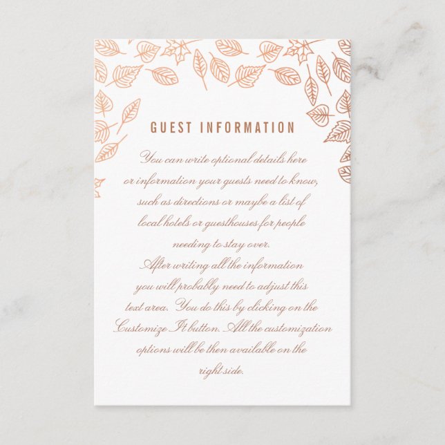 Elegante tarjeta de inserción de Boda de cobre de  (Anverso)
