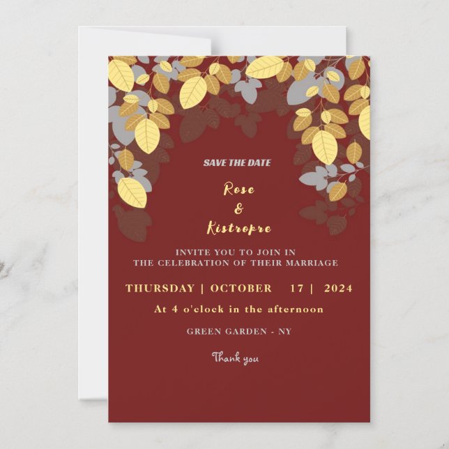 Elegante tarjeta de invitación a la boda (Anverso)