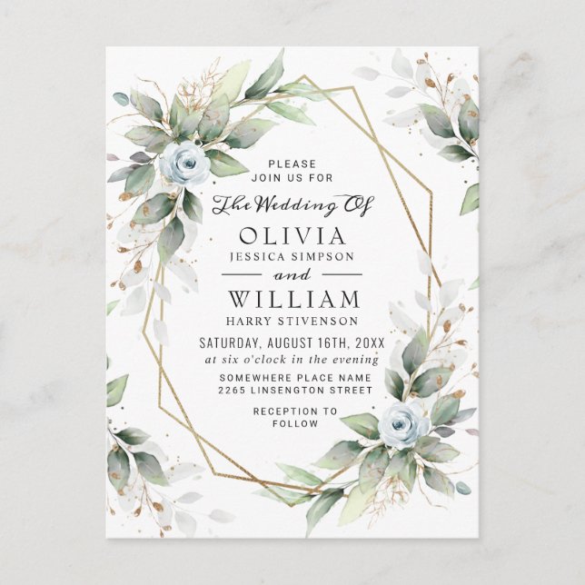 Elegante tarjeta de invitación a la boda azul turq (Anverso)