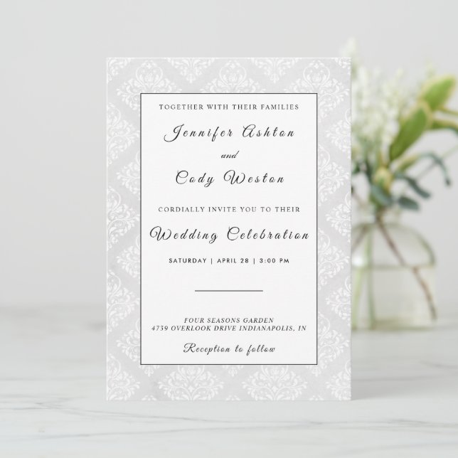 Elegante tarjeta de invitación a la boda blanca Da (Anverso de pie)