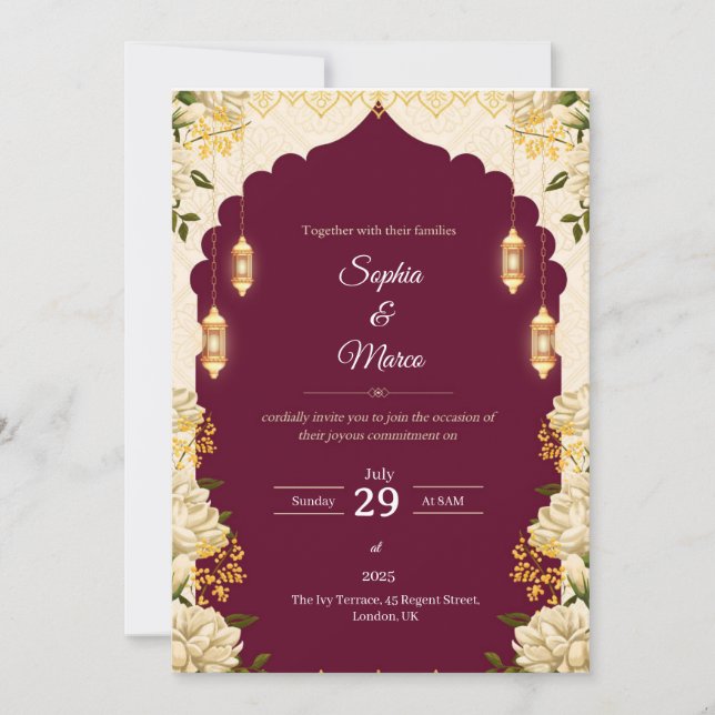 Elegante tarjeta de invitación a la boda de Borgoñ (Anverso)