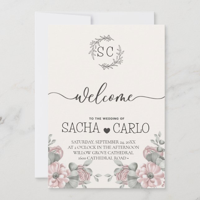 Elegante tarjeta de invitación a la boda de las fl (Anverso)