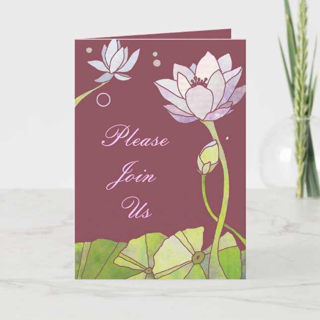 Elegante Tarjeta de invitación a la boda de Lotus (Anverso)