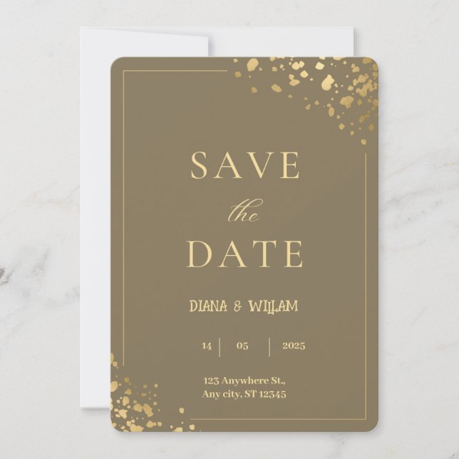 Elegante tarjeta de invitación a la boda de oro (Anverso)
