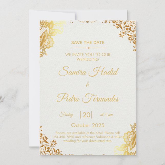 Elegante tarjeta de invitación a la boda de Reliev (Anverso)