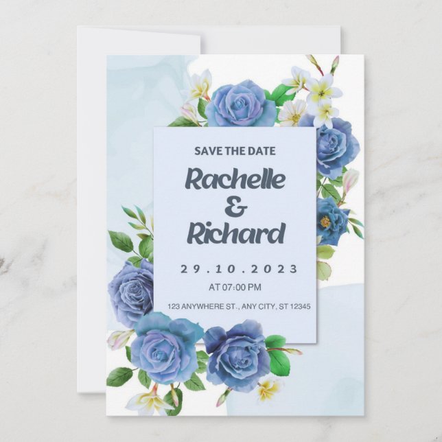 Elegante tarjeta de invitación a la boda de rosas  (Anverso)