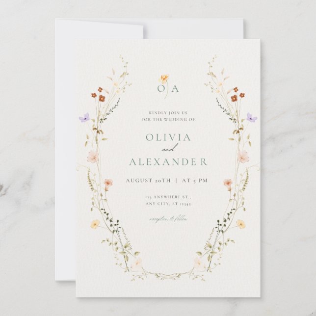 Elegante tarjeta de invitación a la boda floral (Anverso)