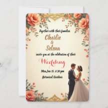 Elegante tarjeta de invitación a la boda floral