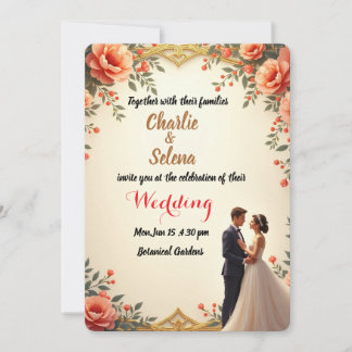 Elegante tarjeta de invitación a la boda floral
