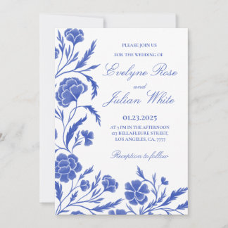 Elegante tarjeta de invitación a la boda floral az