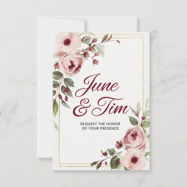 Elegante tarjeta de invitación a la boda floral co (Anverso)