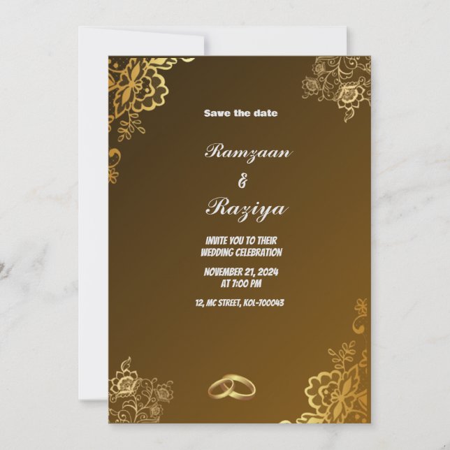 Elegante tarjeta de invitación a la boda floral de (Anverso)